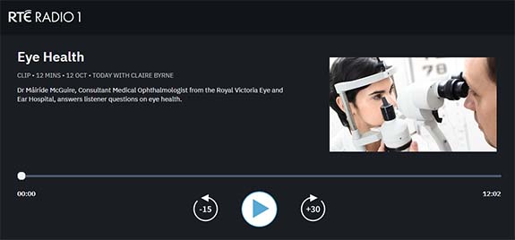 Today with Claire Byrne - RTE1 - Dr Máiríde McGuire answers listener questions on eye health.